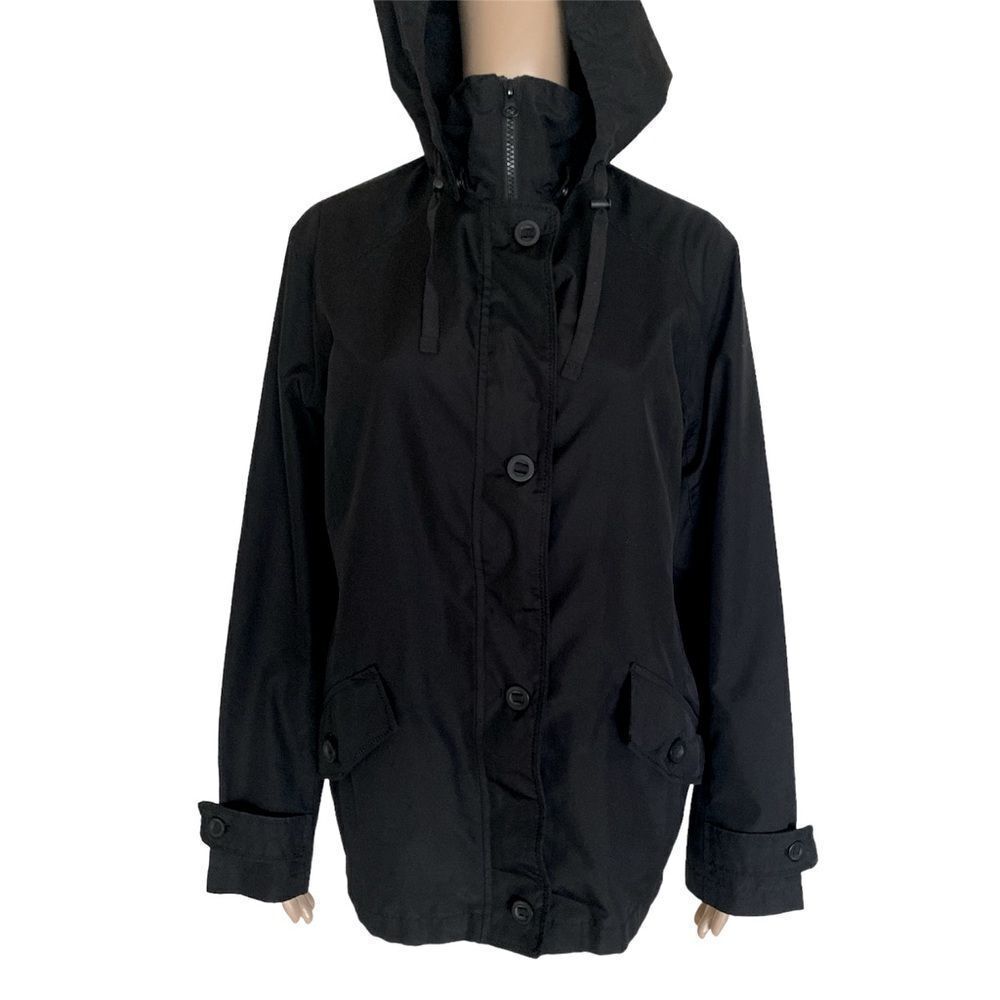 Lands’ End Black Long Sleeve Button Zip Hoodie Lightweight Spring Jacket Size M